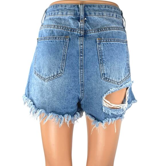 Windsor Blue Frayed Raw Hem Distressed High Waist Denim Jeans Cutoff Shorts Sz S - Picture 3 of 5